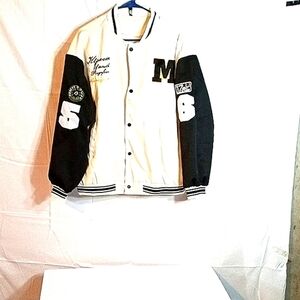 Men's Black and Cream Varsity/Bomber Jacket XL